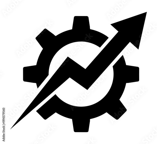 Gear with rising arrow, process improvement concept, technical rising, production growth