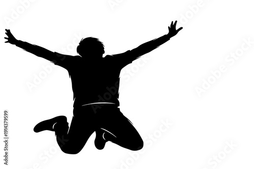 Happy Person Jumping for Joy Silhouette Vector for Success Achievement Freedom and Positive Celebration Concept