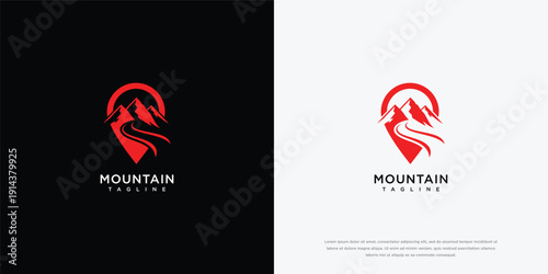 Mountain Location Logo - Red Peak Pin Symbol.