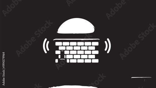 Abstract graphic icon of a white bun over a brick wall pattern on dark background.