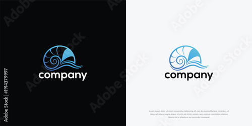 Nautilus Shell Logo with Waves - Marine Business Branding.