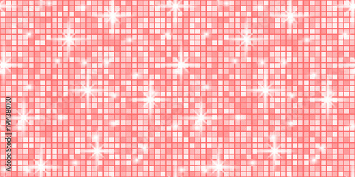 Disco glitter sequin and background pink texture with backdrop purple glam. Dance tile pattern and ball party rose with seamless mosaic retro. Sparkle disco neon and vector bg