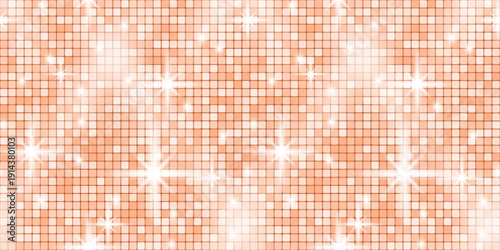 Disco glitter sequin with background gold texture for backdrop glam dance. Tile pattern ball with party rose seamless for mosaic retro sparkle. Floor neon disco with bg background light