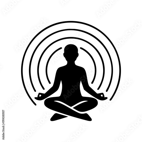 Person sitting cross-legged with calm aura lines