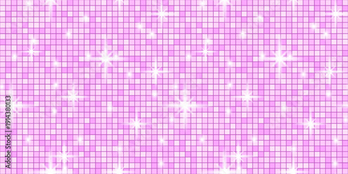 Disco glitter sequin with background pink texture for backdrop purple glam. Dance tile pattern with ball party rose for seamless mosaic retro. Sparkle floor disco with vector bg