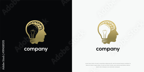 Golden Head Silhouette with Brain and Lightbulb Company Logo.