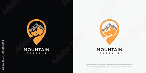 Mountain Location Pin Logo - Adventure Travel Destination.