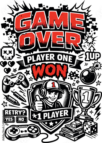 Game Over Player One Won Vector Design