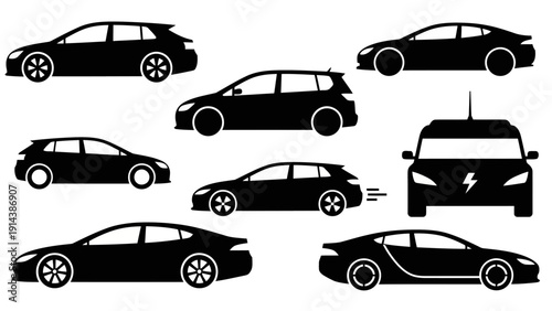 Diverse electric and conventional car silhouettes Minimalist vector icons EPS10 Stock.eps