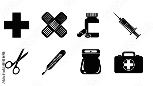Black vector medical and first aid healthcare icons set EPS10 Stock.eps