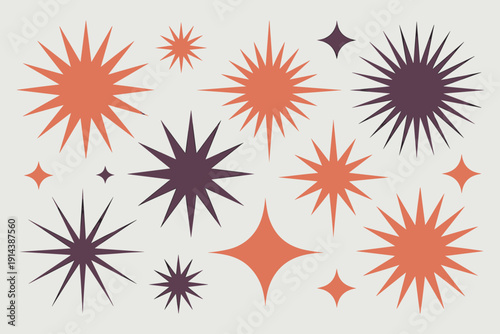 Retro starbursts and geometric shapes mid century modern pattern seamless background vector illustration atomic age design festive celebration sparkle explosion graphic element