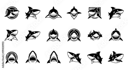 Shark Head Mascot Logo Collection - 24 Ocean Predator Vector Icons for Sports and Esports