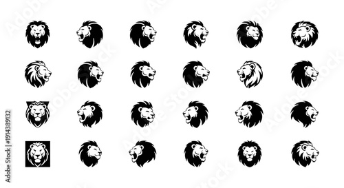 Lion Head Mascot Logo Collection - 24 Royal Vector Icons for Sports Teams and Esports