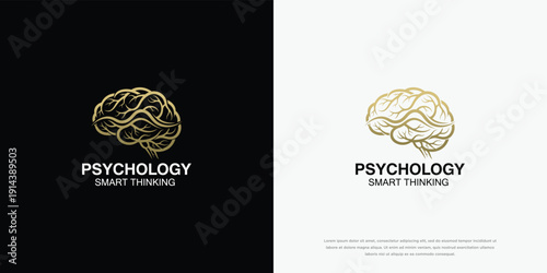 Golden Brain Psychology Logo Smart Thinking Mental Health Neuroscience  Cognitive Design.