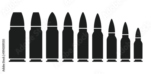 Vector illustration of bullets of varying sizes and shapes