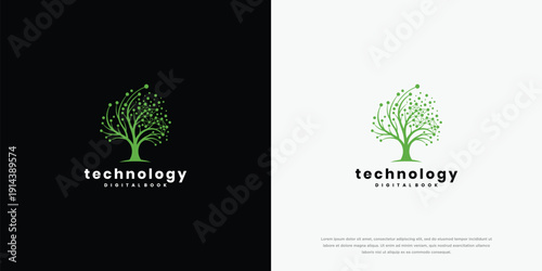 Technology Logo Digital Tree Circuit Board Green Tech Data Network Innovation Concept.
