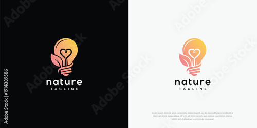 Eco Nature Light Bulb Logo with Heart and Leaf - Sustainable Idea Brand Identity.