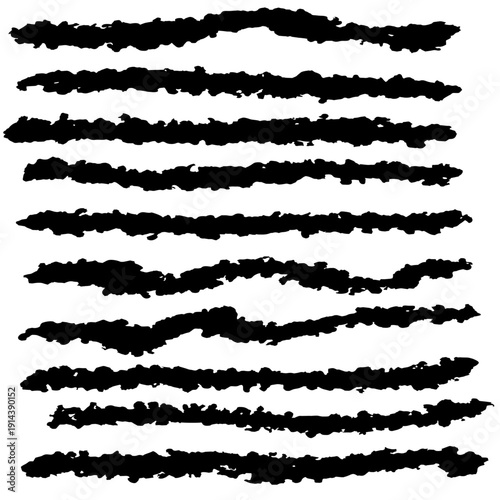 Set of 10 black brush strokes. Grunge borders. Vector illustration.