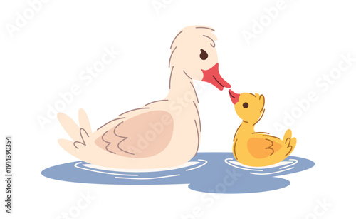 Duck and duckling cute family
