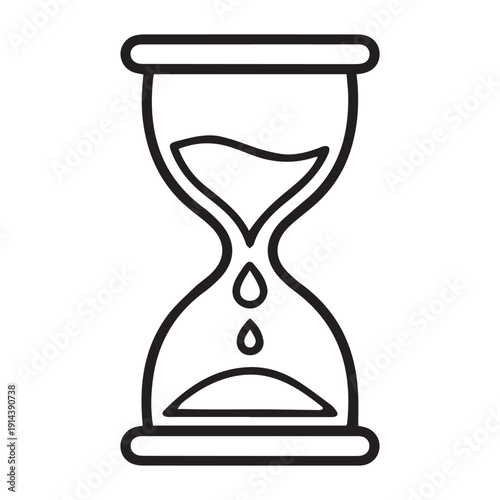 Time is Running Out Hourglass with Water Drops Concept Line Art