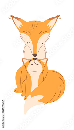 Fox mother and baby hugs
