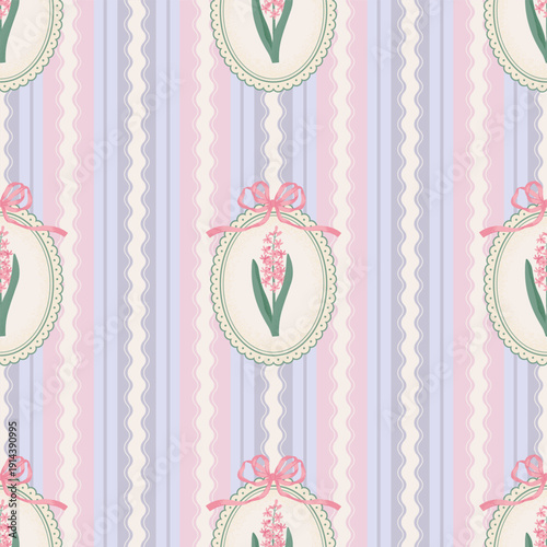 Tableau sur toile Coquette floral seamless pattern with Hyacinths in Frame