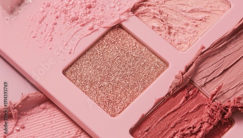 Makeup Palette With Different Shades of Pink Arranged on a Surface During a C...