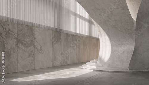 Soft Shadows Fall on a White Wall Featuring Curved Design at Midday Light in ...