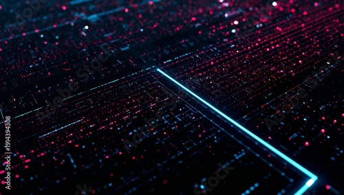 Digital Network Flows Through Dark Space With Vibrant Colors and Light Patterns