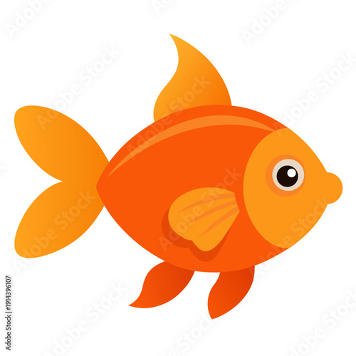 Cartoon illustration of an orange goldfish pet with golden fins swimming in an aquatic bubble isolated on white or underwater in a tropical glass aquarium