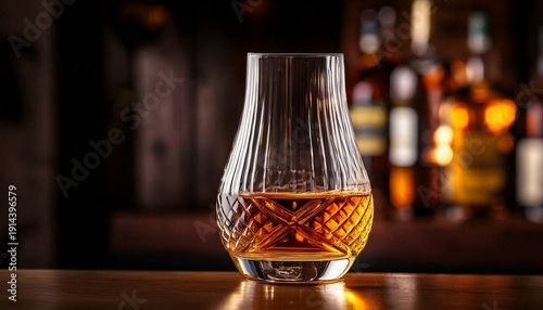 Iconic Glencairn Whisky Glass Filled With Amber Spirit