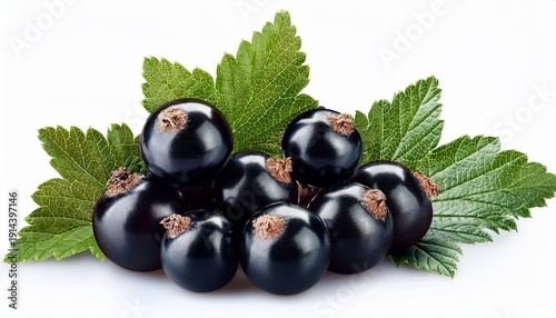 Bunch Of Blackcurrant With Berries And Leaves