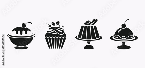 Dessert Food Silhouette Icons Set Vector