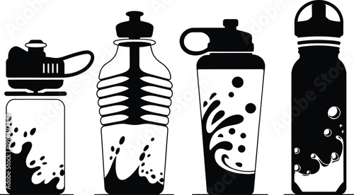 Sports Water Bottle Silhouettes with Liquid Splash Vector
