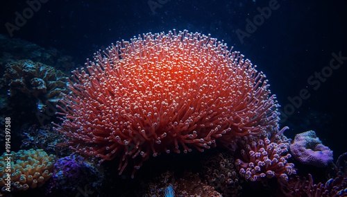 Coral Reef With Vibrant Sea Life in a Tropical Area at Night