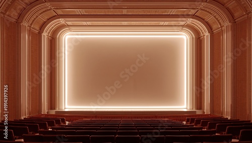 Cinema Room With Empty Seats and Bright Screen in an Indoor Theater Space