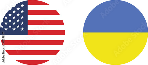 A set of circular icons of the flags of the United States of America and Ukraine.
