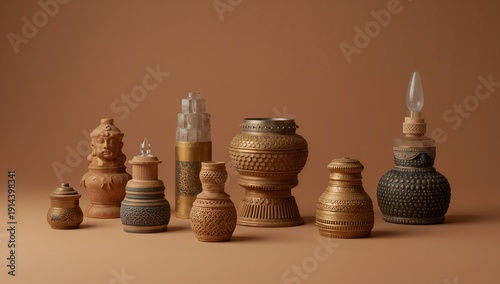 Clay Pots and Decorative Items Displayed on a Plain Background During Daylight