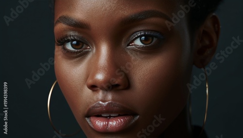 Close-up of a Person With Dark Skin Looking Directly at the Camera in an Indo...