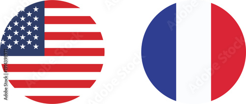 A set of circular icons of the flags of the United States of America and France.