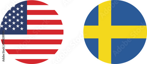 A set of circular icons of the flags of the United States of America and Sweden.