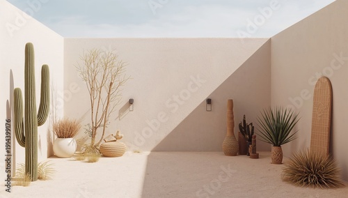 Modern Desert Garden With Various Plants in Sunny Outdoor Space During Daytime