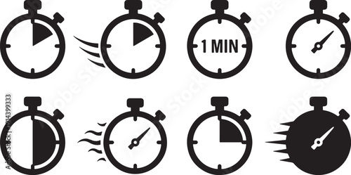Collection of Stopwatch Icons Illustrating Time Measurement, Speed, and Urgency Concepts