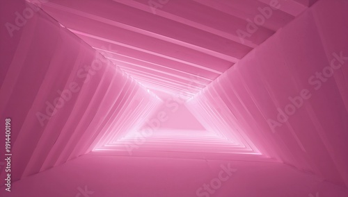 Light Installation Creates a Pink Tunnel Effect in an Indoor Space During the...