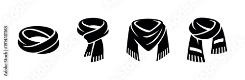 Set of black scarf silhouettes, flat vector illustration