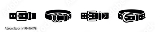 Set of different belt buckles in modern style, flat vector illustration