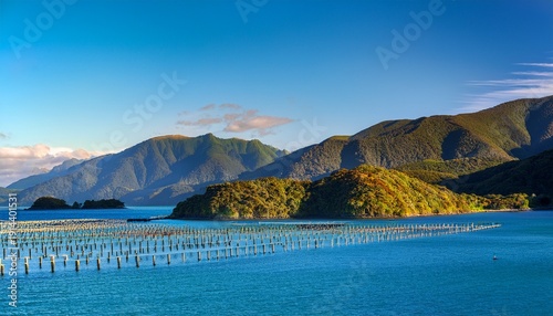 One Of Many Green Lipped Mussel Farms In The Marlborough Sounds New Zealand