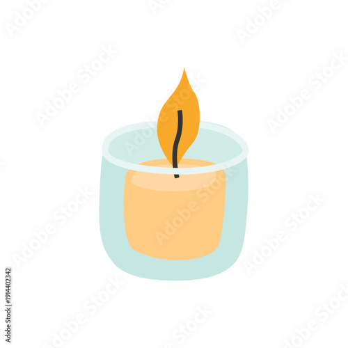 Burning candle in glass jar. Aroma candle in scandi style illustration
