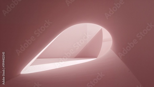 Light Enters Through a Curved Opening in a Pink Wall Design During the Daytime