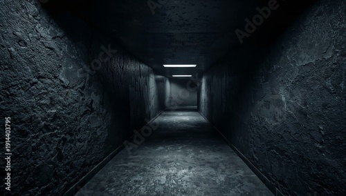 Dark Corridor With Lights at the End in an Abandoned Building During Nighttime